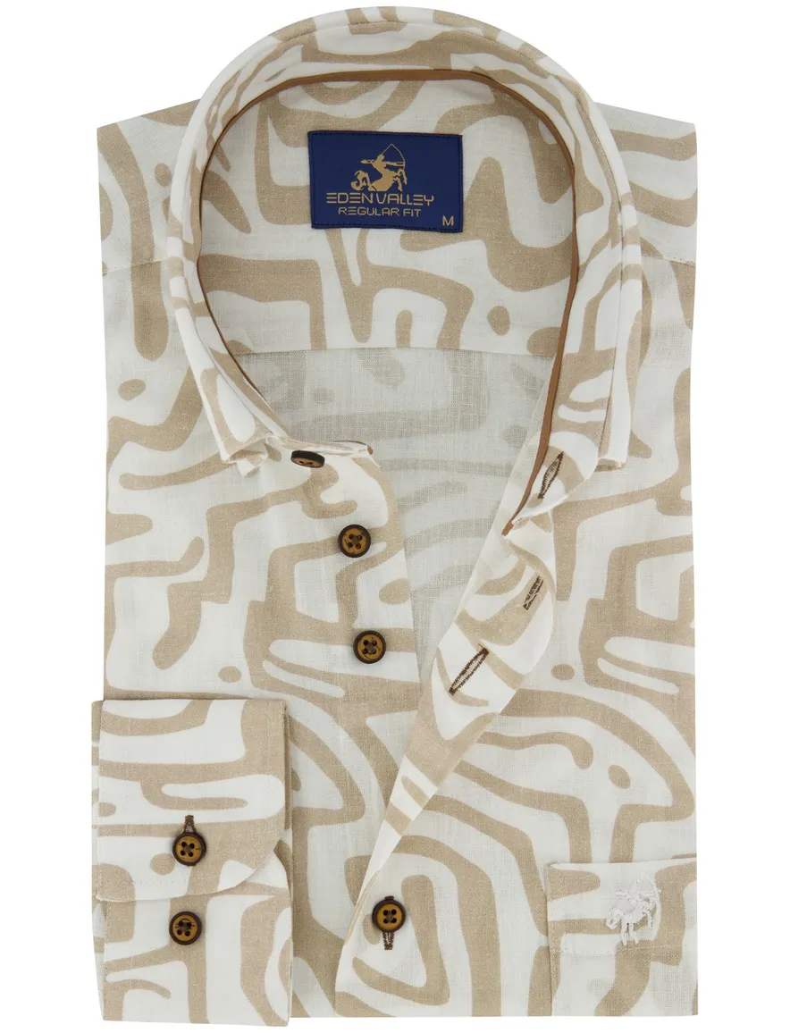 overhemd beige geprint Eden Valley Regular fit button-down