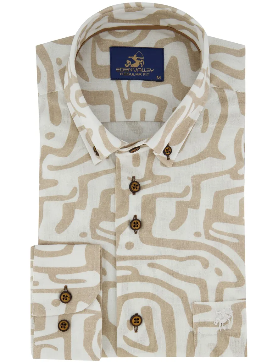 Eden Valley Regular fit overhemd beige wit geprint
