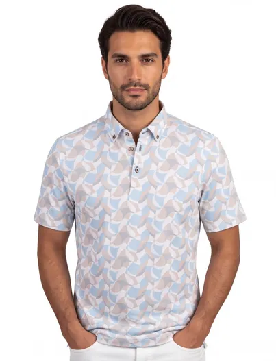 Eden Valley Polo Eden Valley lichtblauw beige print 3 knoops