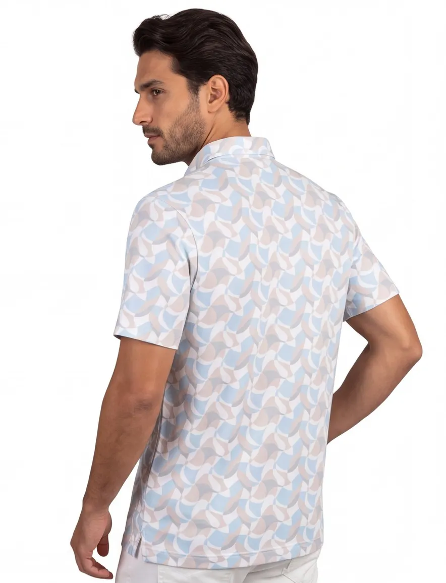 Lichtblauwe polo Eden Valley geprint beige normale fit