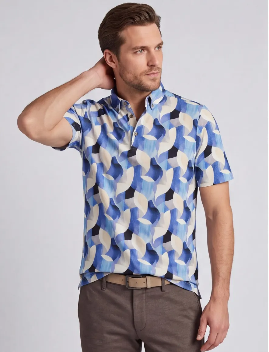 Eden Valley poloshirt blauw geprint stretch