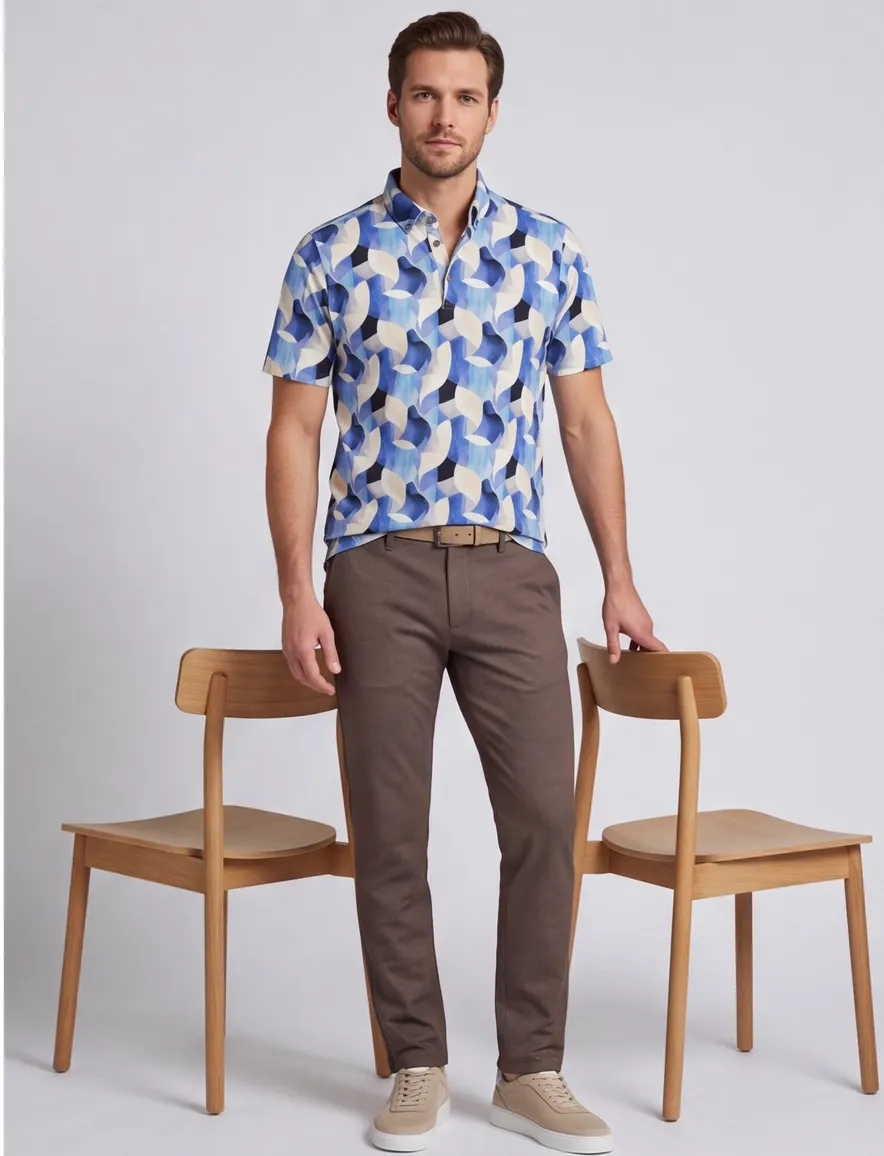 Eden Valley poloshirt blauw geprint stretch