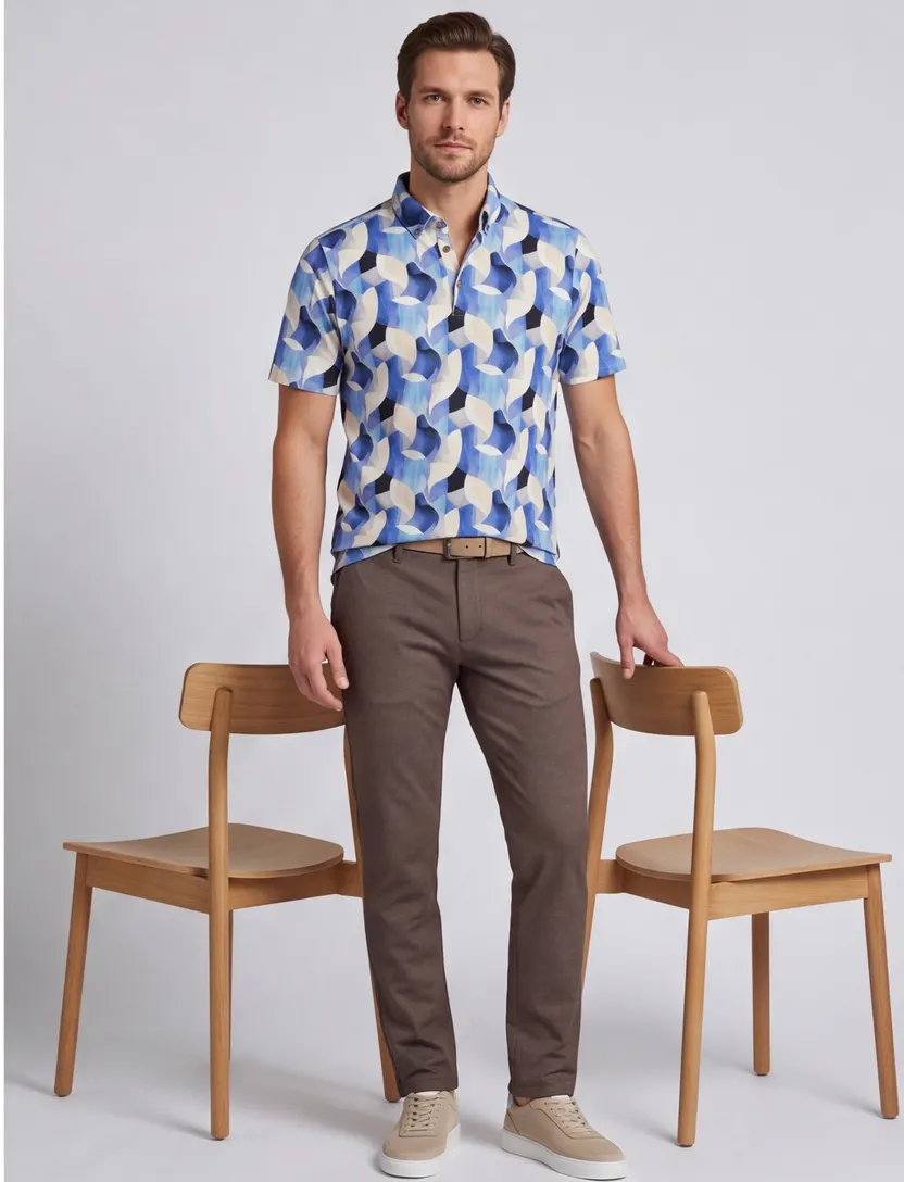 Poloshirt blauw Eden Valley stretch geprint