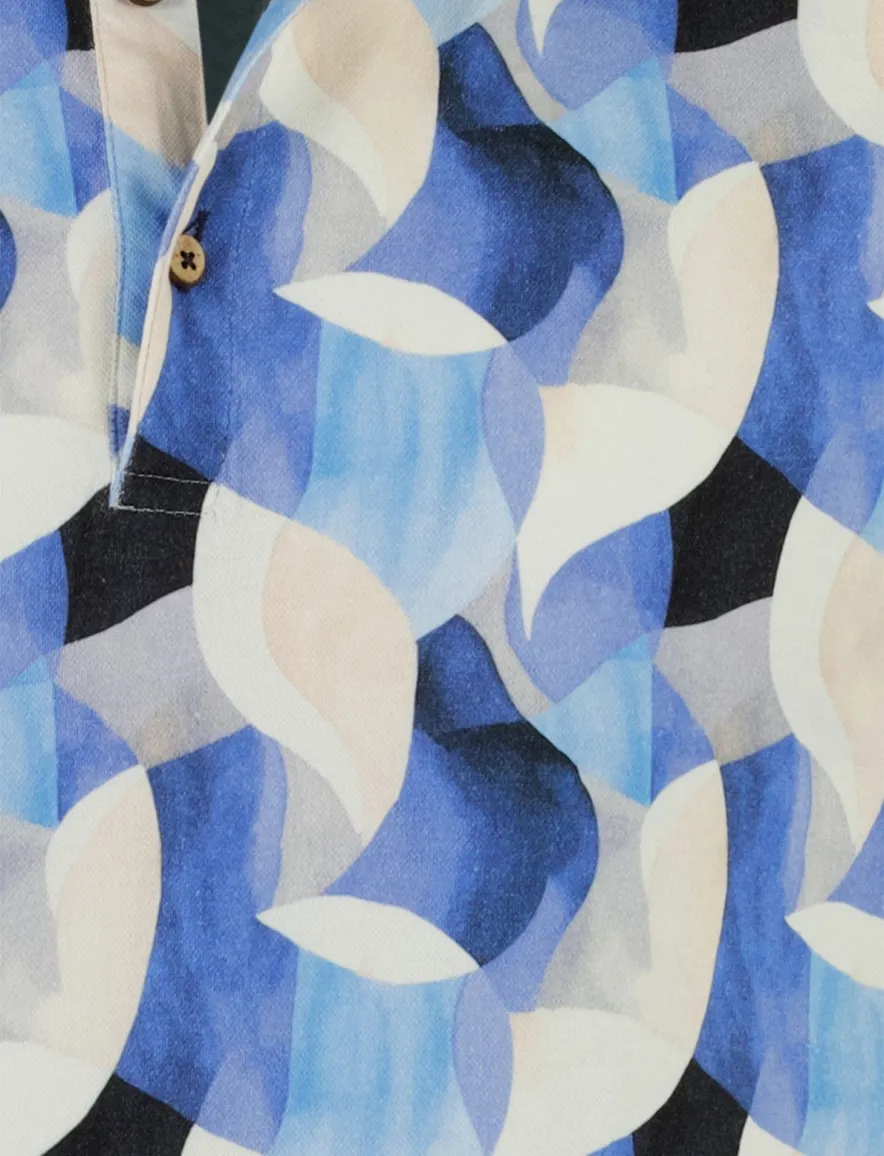Eden Valley poloshirt blauw geprint stretch