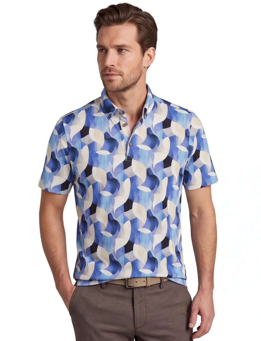 Eden Valley poloshirt blauw geprint stretch