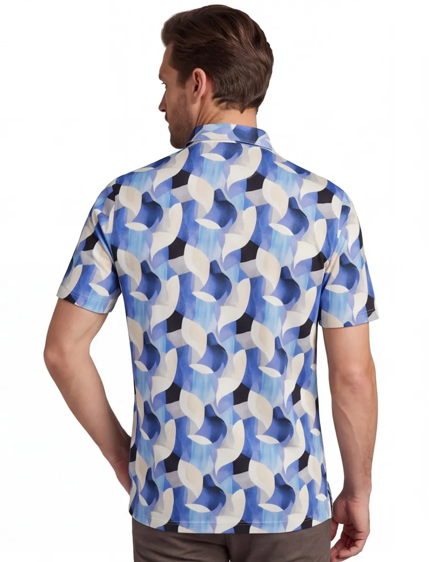 Eden Valley poloshirt blauw geprint stretch