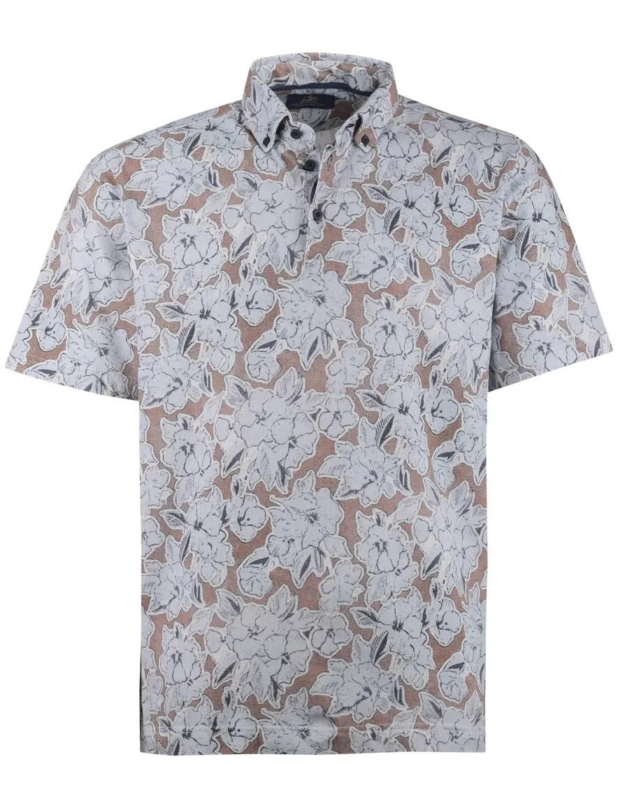 Eden Valley polo bruin lichtblauw geprint Regular Fit