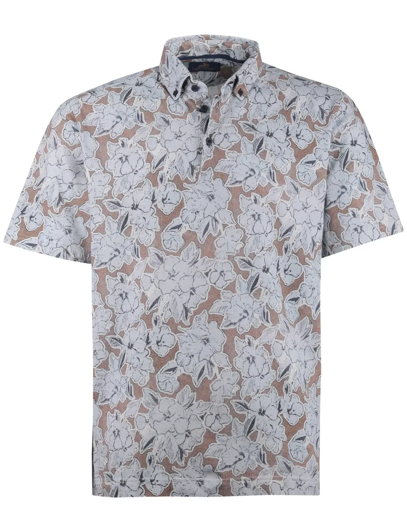 Polo Eden Valley lichtblauw printje bloemen 3 knopen