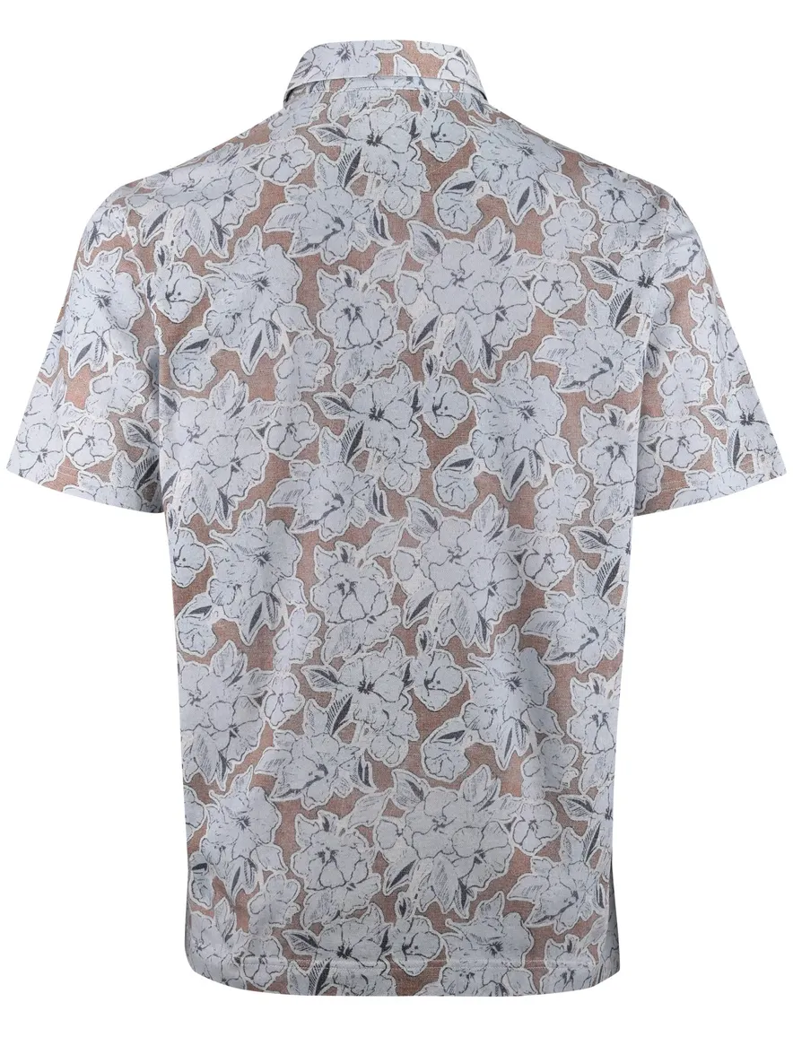 Eden Valley polo bruin lichtblauw geprint Regular Fit