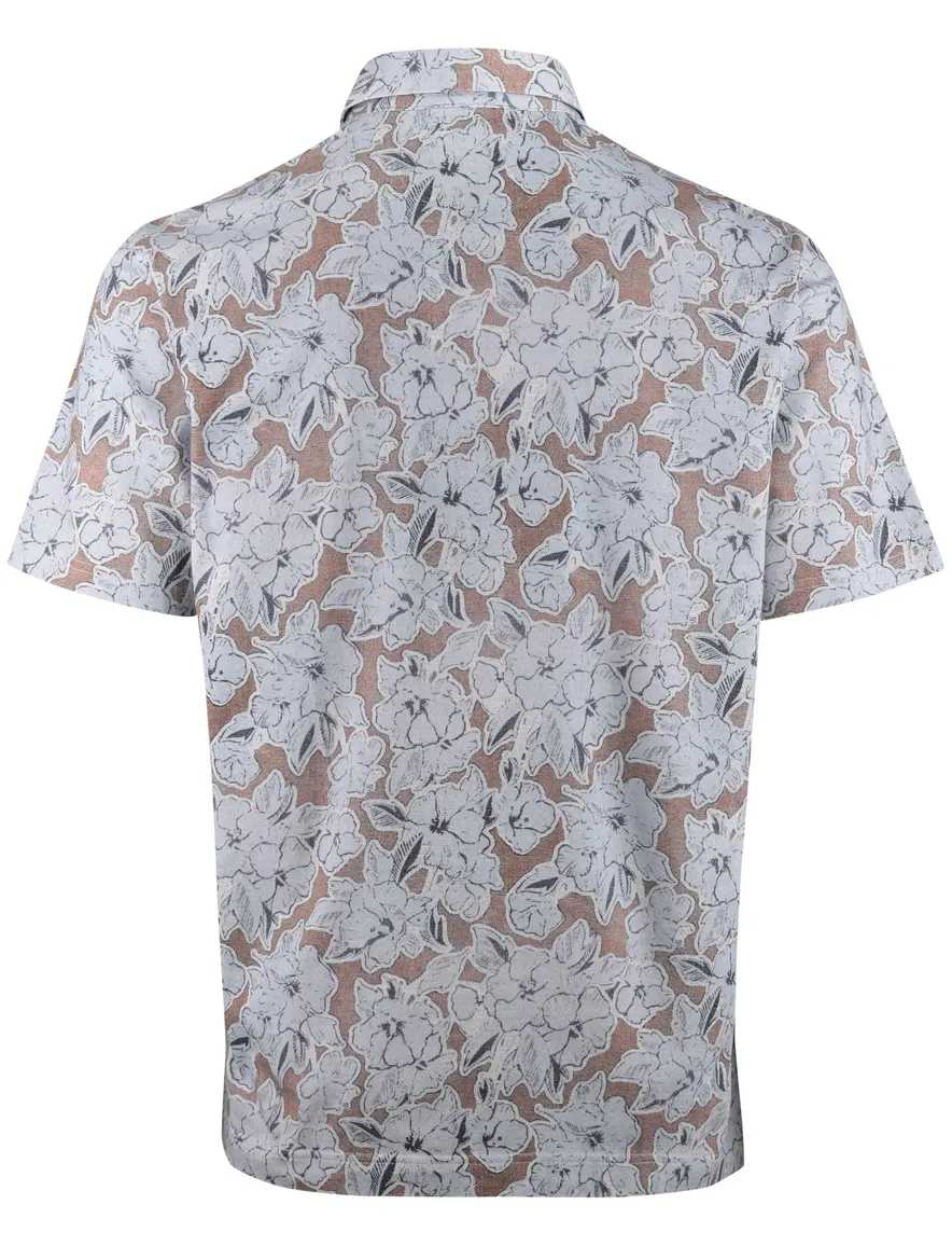Lichtblauwe polo Eden Valley geprint bloemen 3 knoops