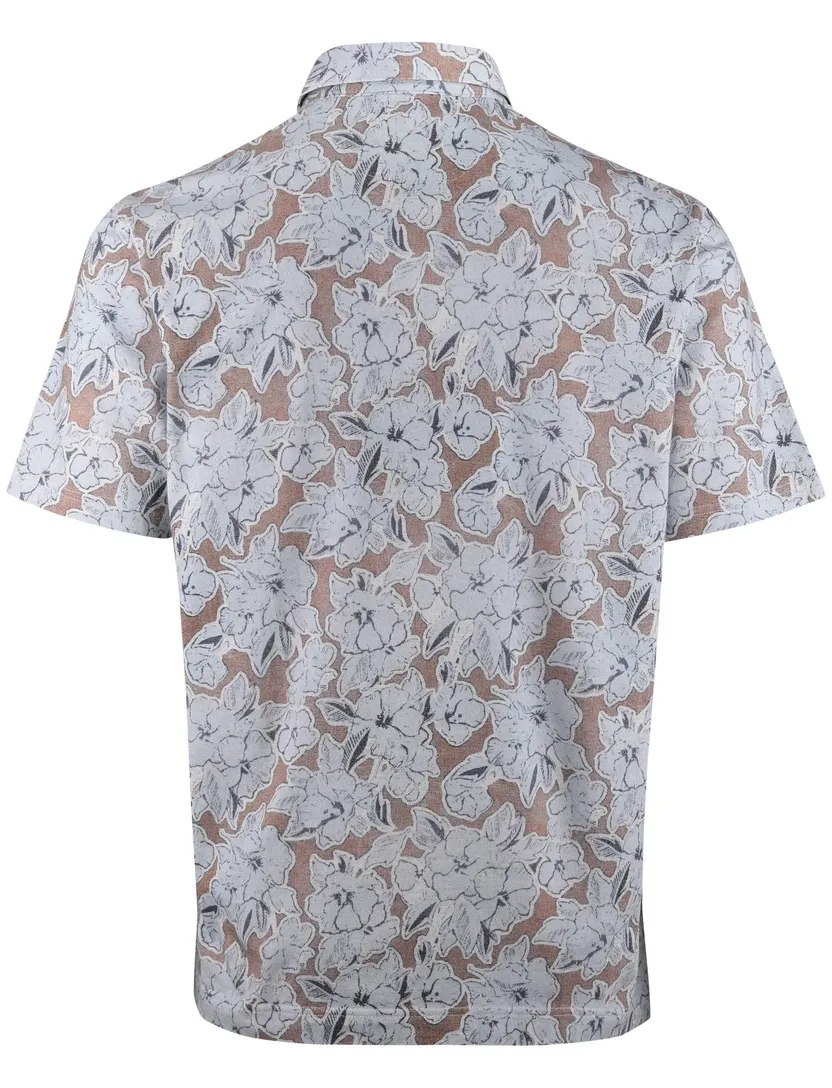 Polo Eden Valley lichtblauw printje bloemen 3 knopen