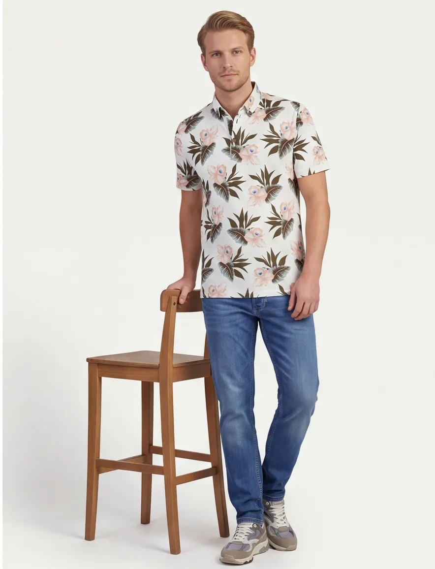 Eden Valley poloshirt wit geprint stretch