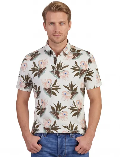 Eden Valley Eden Valley poloshirt wit geprint stretch