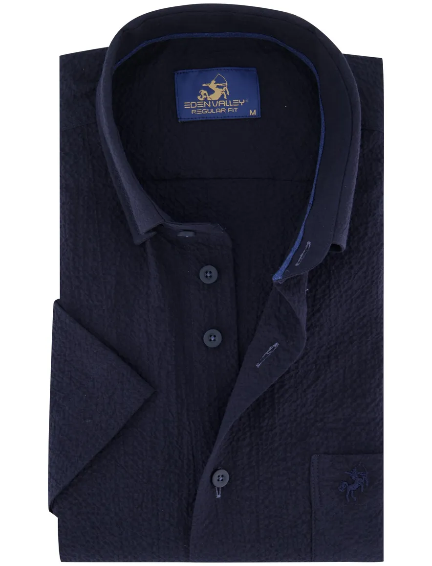 Eden Valley overhemd korte mouw donkerblauw textuur