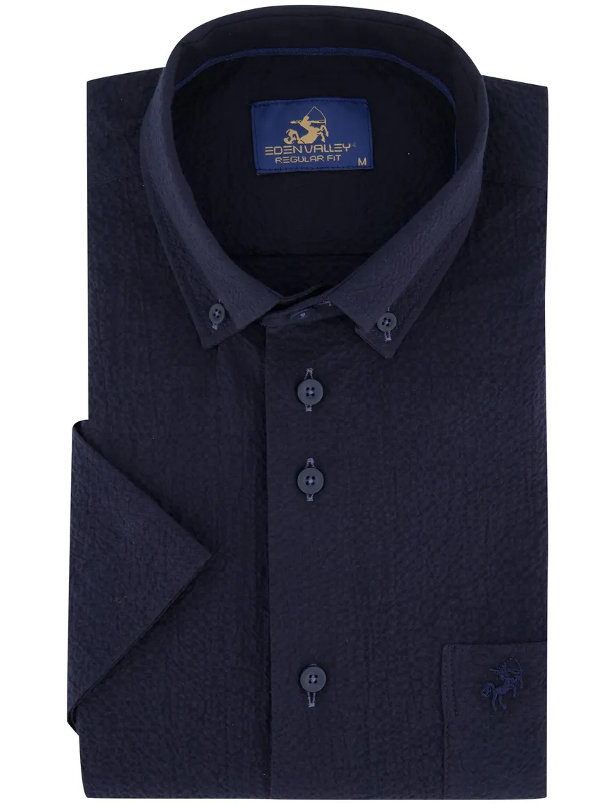 Eden Valley overhemd korte mouw donkerblauw textuur