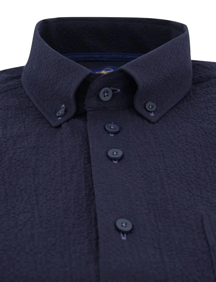 overhemd navy Eden Valley Regular fit button-down korte mouw