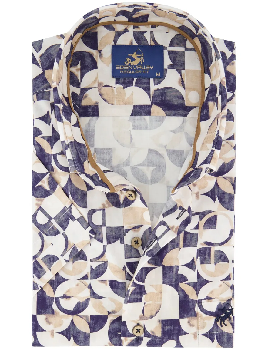 Wijde fit overhemd Eden valley geprint donkerblauw