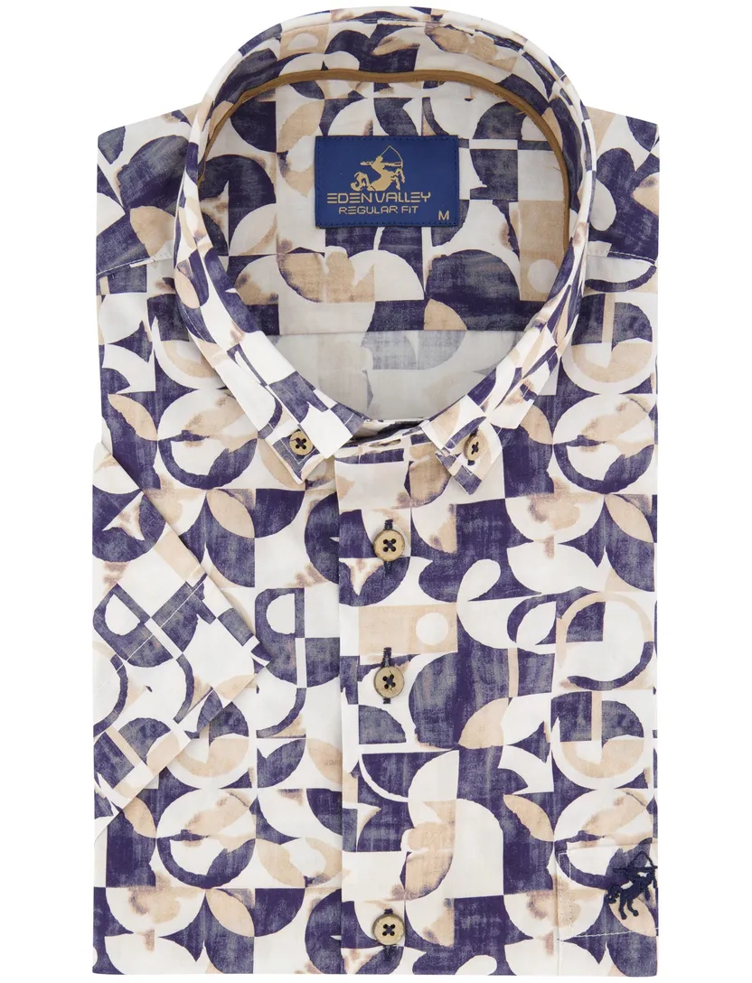 Overhemd Eden valley regular fit donkerblauw printje