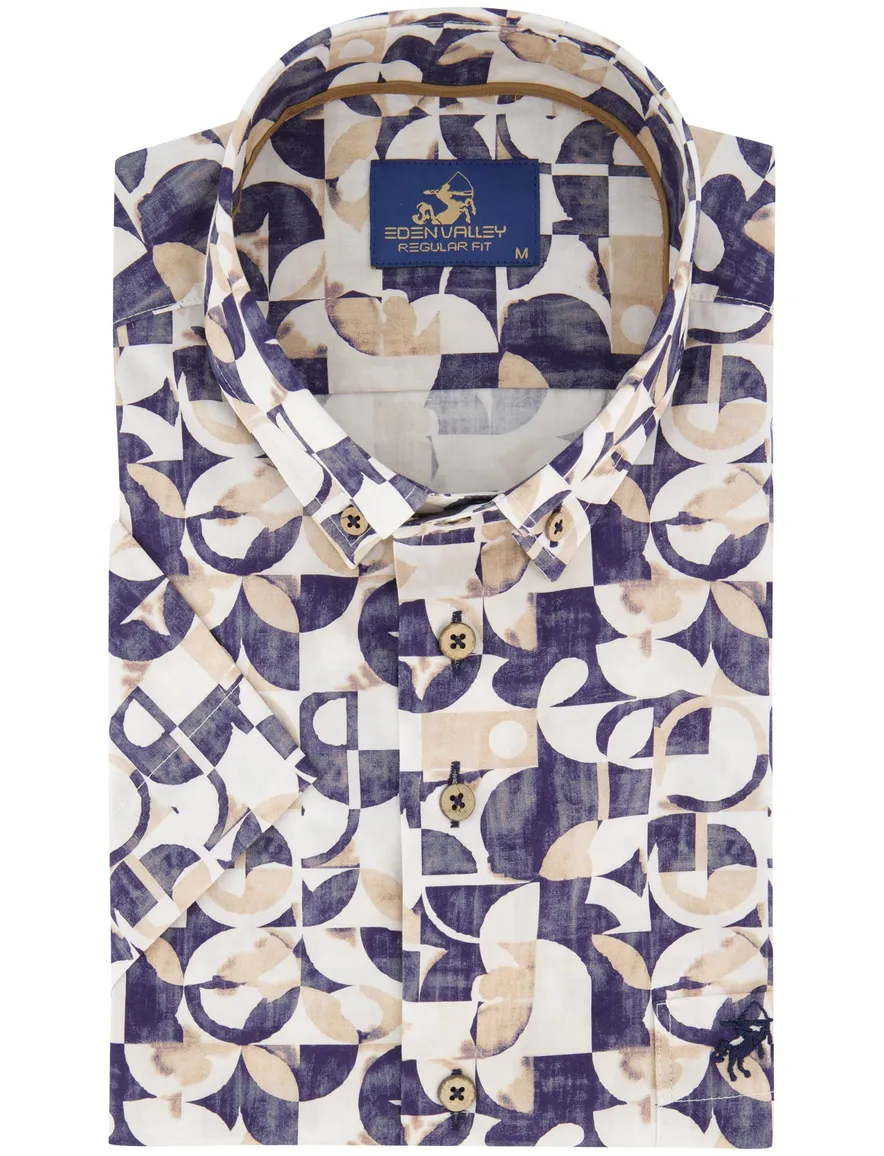Wijde fit overhemd Eden valley geprint donkerblauw