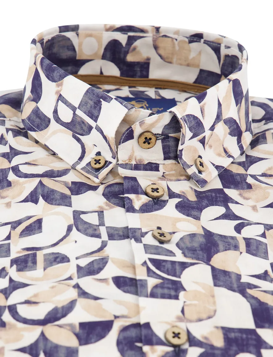 Eden Valley overhemd korte mouw blauw geprint