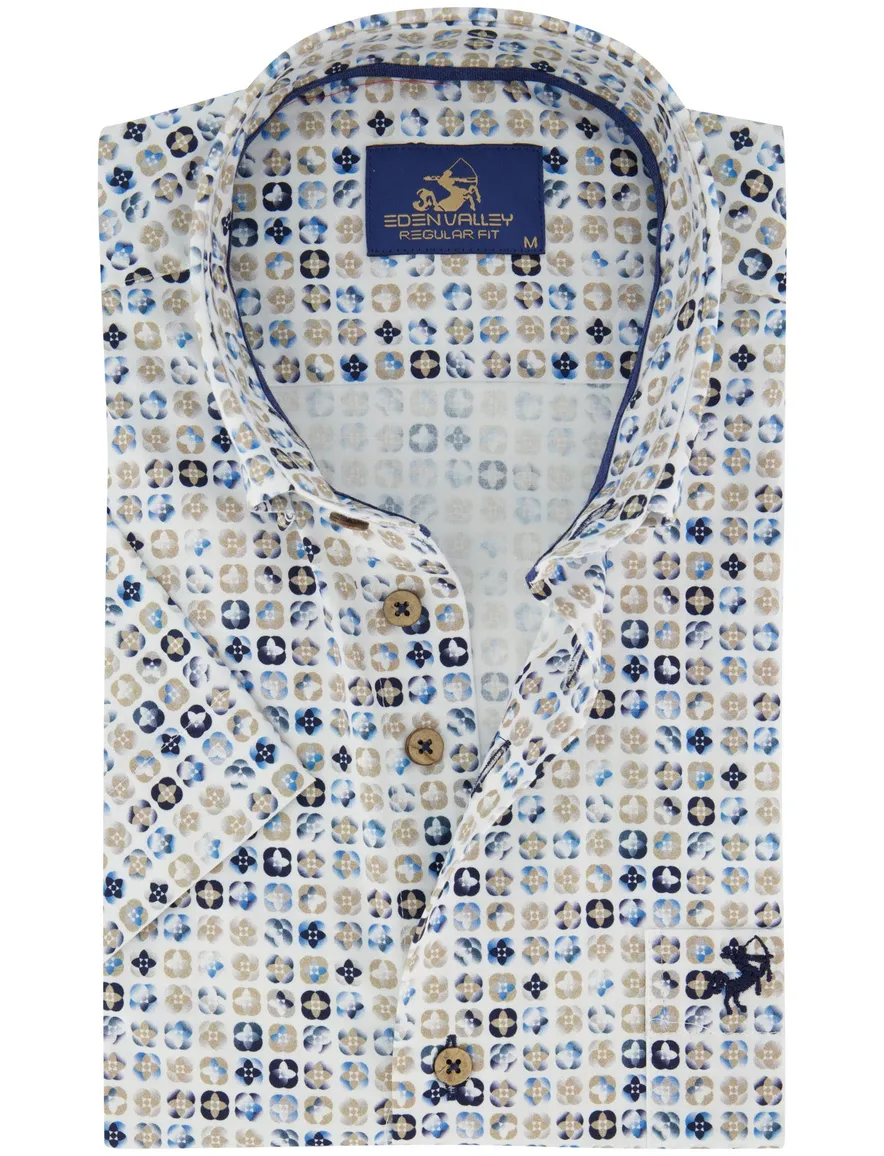 Eden valley regular fit overhemd blauw printje korte mouw