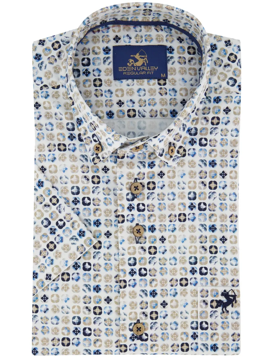 Eden Valley overhemd blauw beige korte mouw