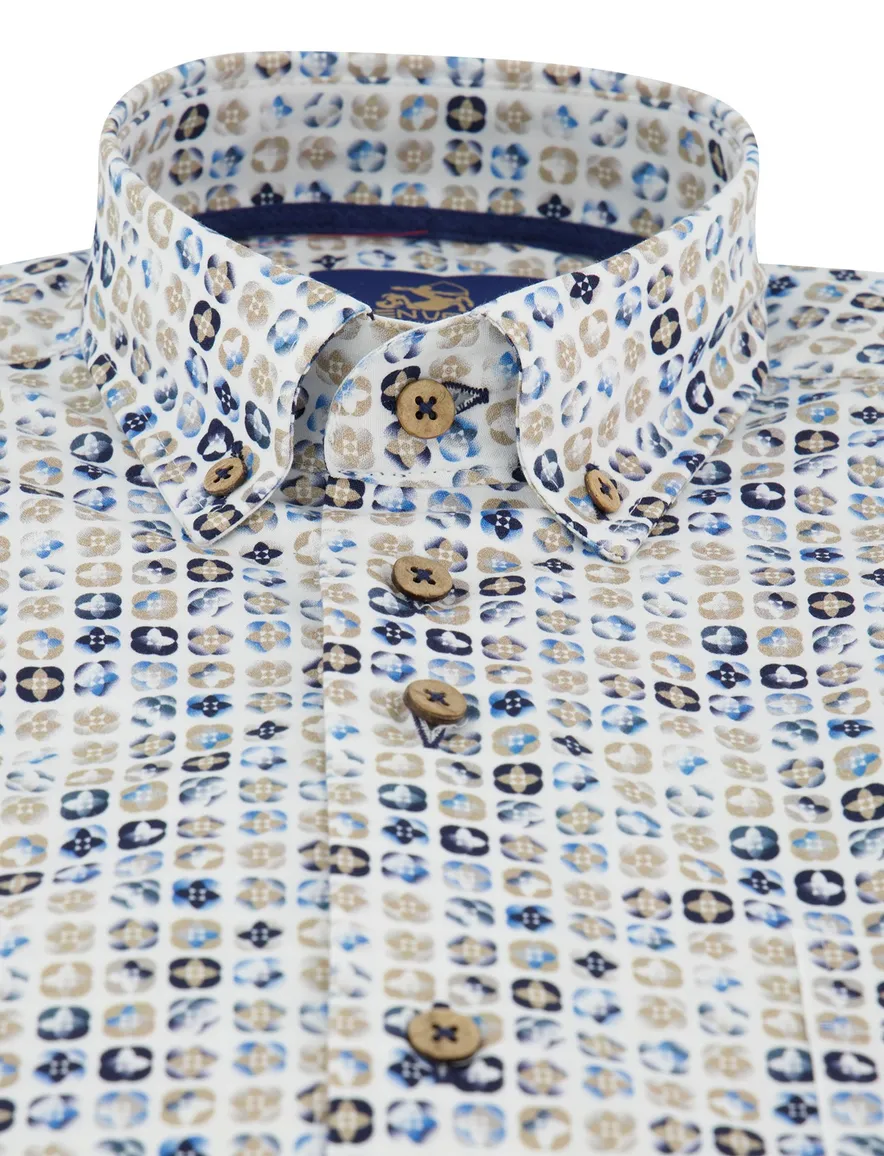 Eden Valley overhemd blauw beige korte mouw