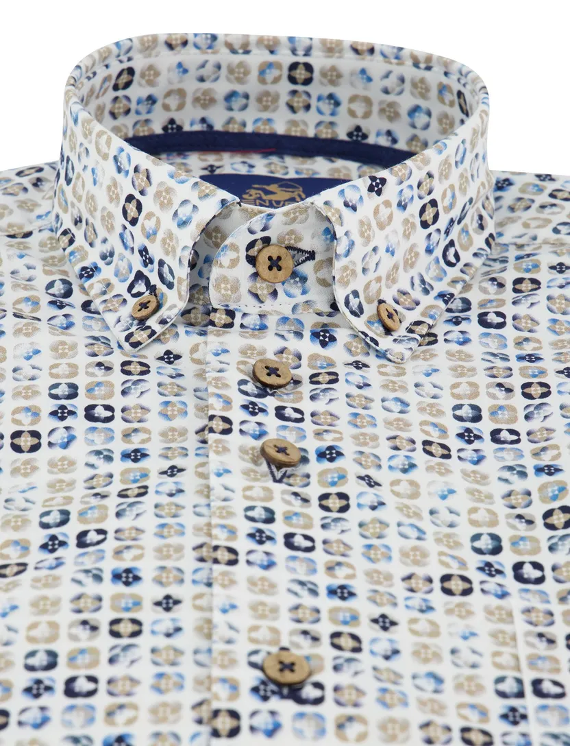 Overhemd korte mouw Eden valley blauw printje met borstzak