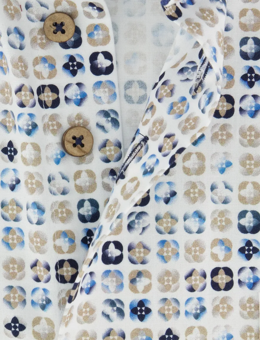 Eden valley regular fit overhemd blauw printje korte mouw