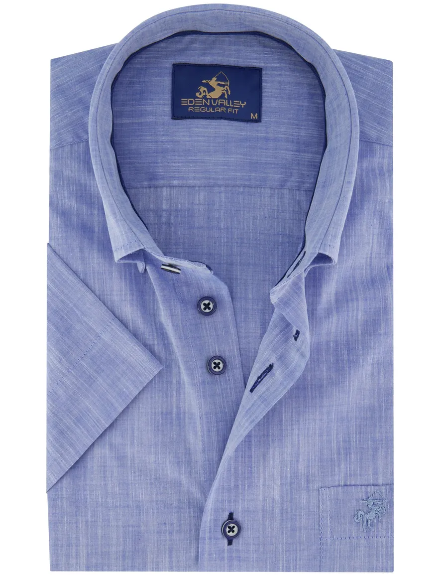 Eden Valley Regular fit overhemd blauw korte mouw