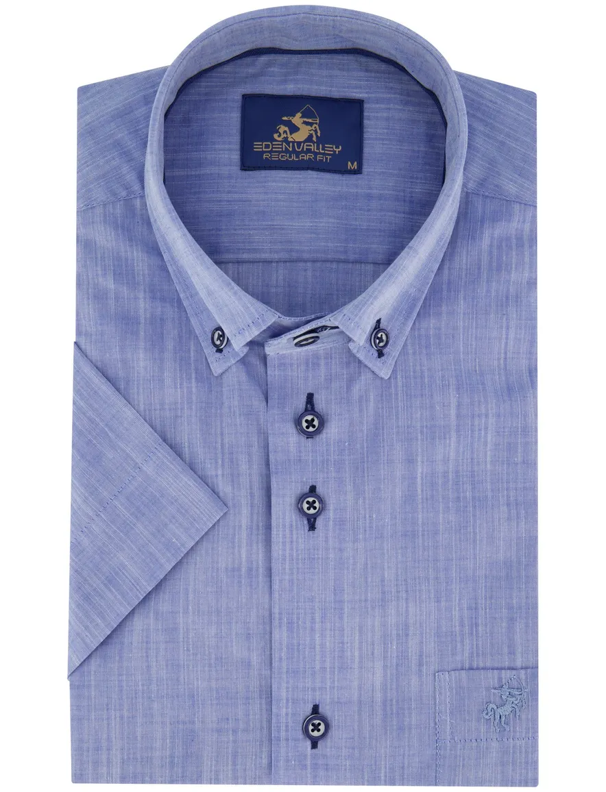 Eden Valley Regular fit overhemd blauw korte mouw