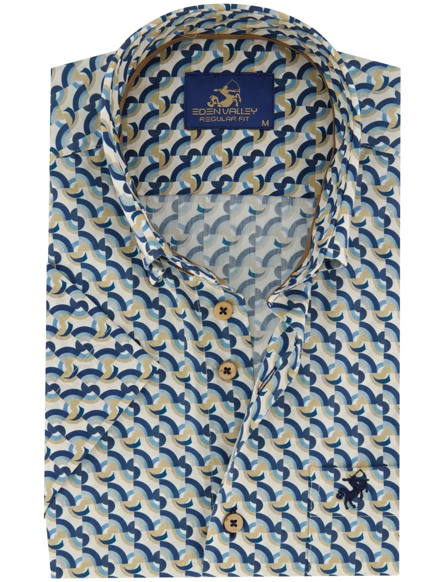 Eden Valley overhemd blauw geprint korte mouw