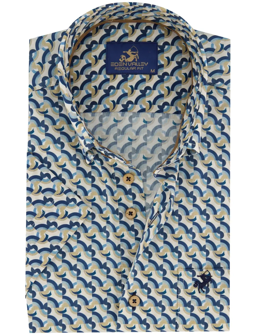 Korte mouwen overhemd eden valley met borstzak blauw printje
