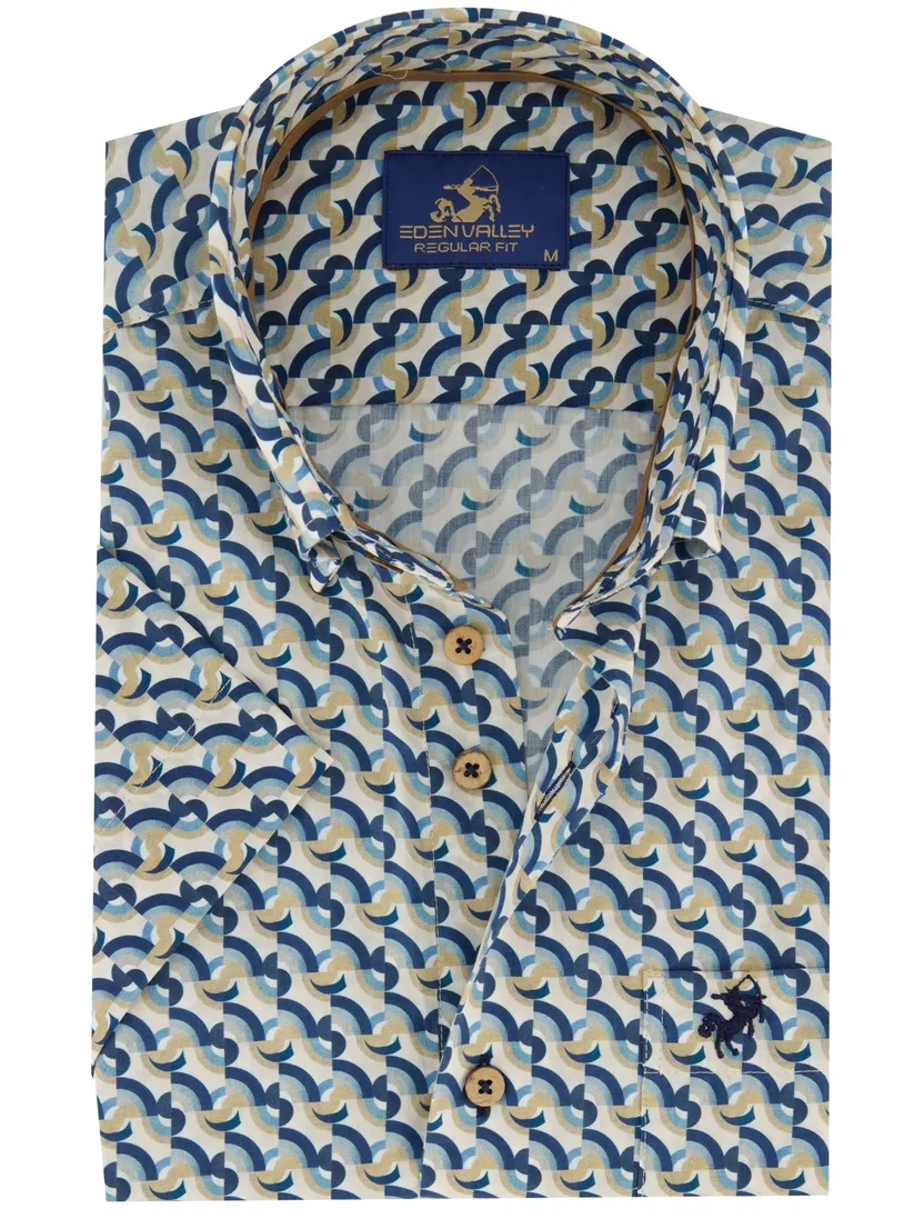 Overhemd Eden valley blauwe print met borstzak