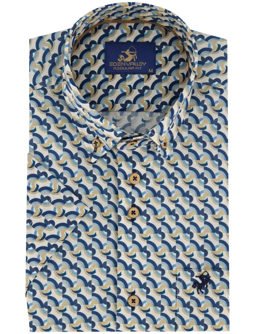 Korte mouwen overhemd eden valley met borstzak blauw printje