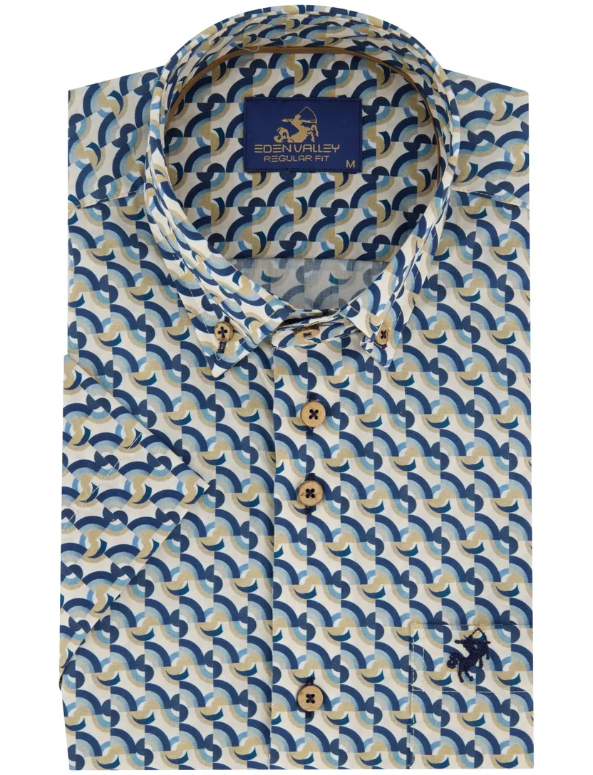 Overhemd Eden valley blauwe print met borstzak