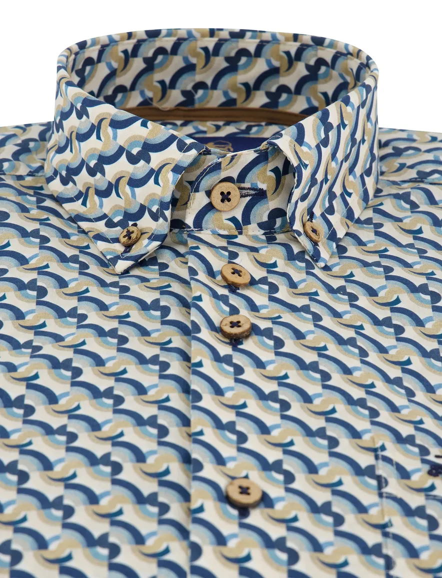 Korte mouwen overhemd eden valley met borstzak blauw printje