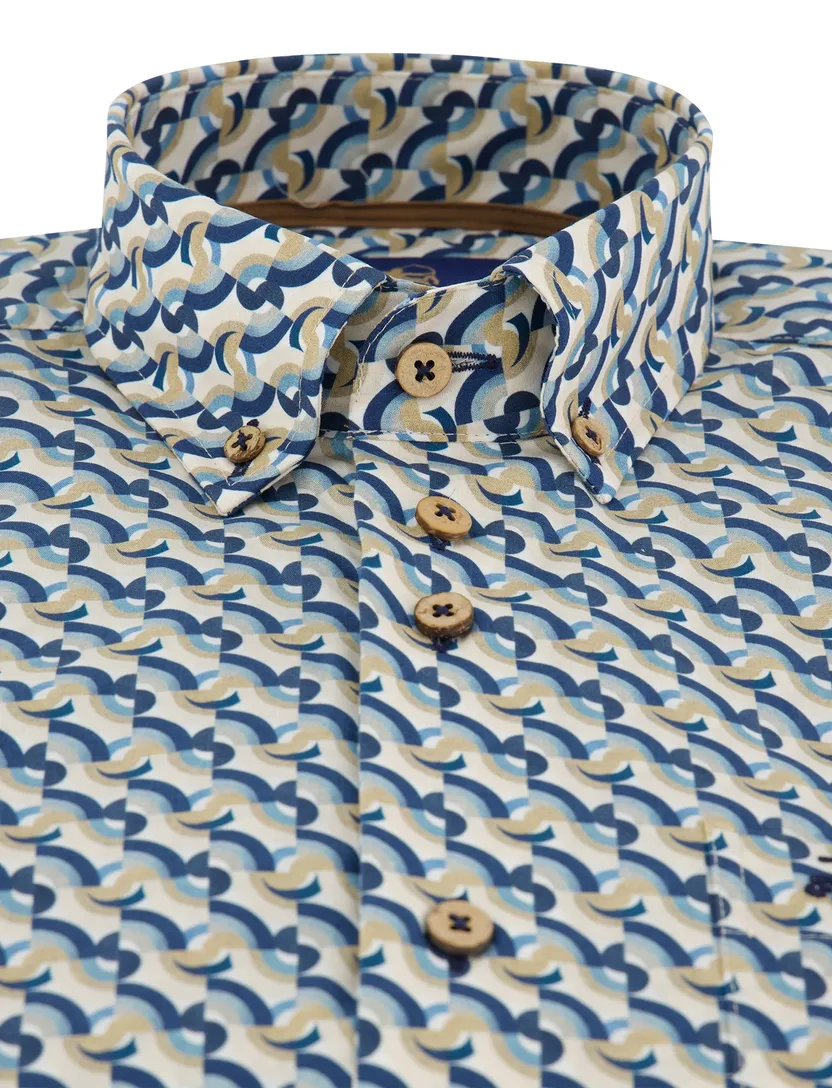 Overhemd Eden valley blauwe print met borstzak