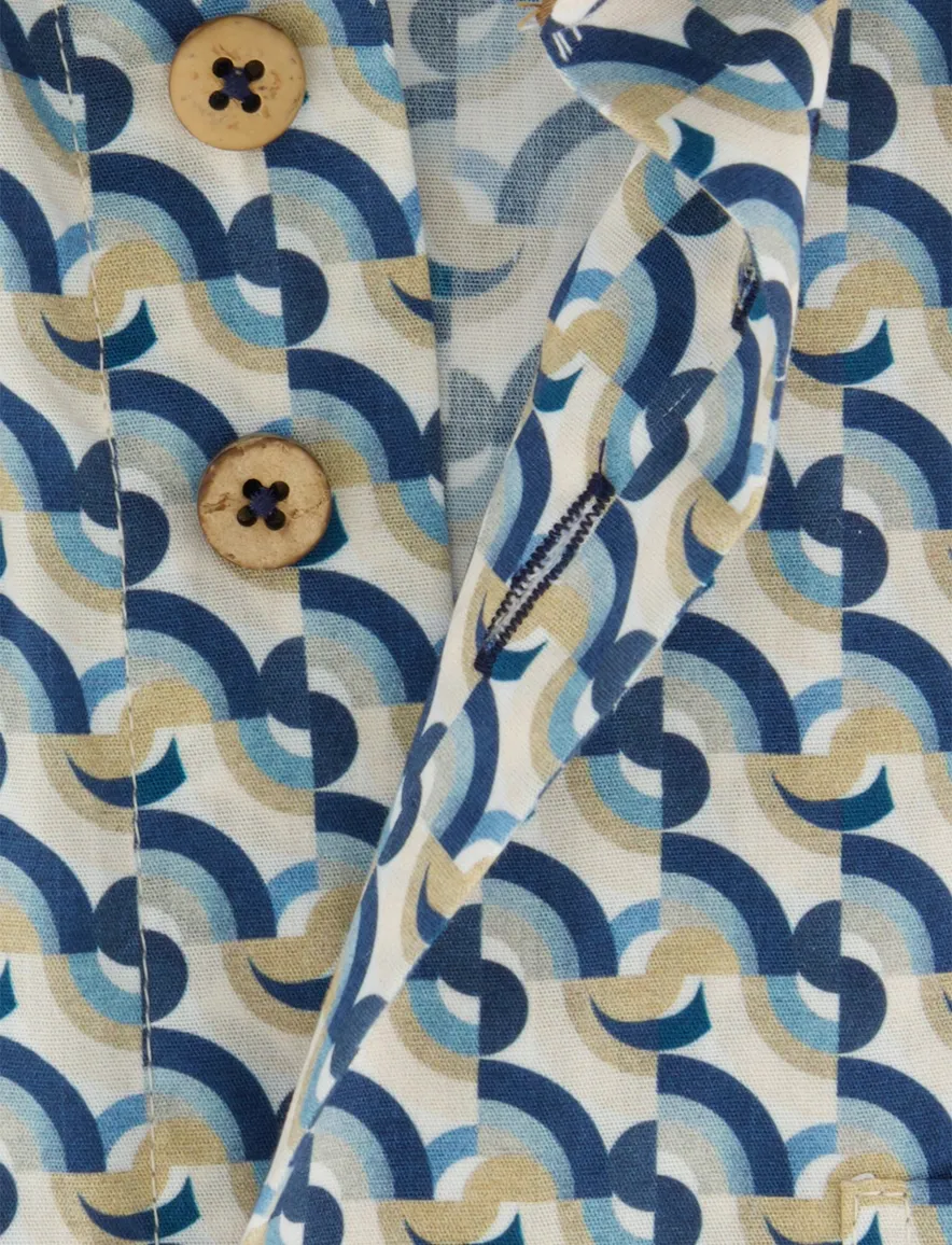 Korte mouwen overhemd eden valley met borstzak blauw printje