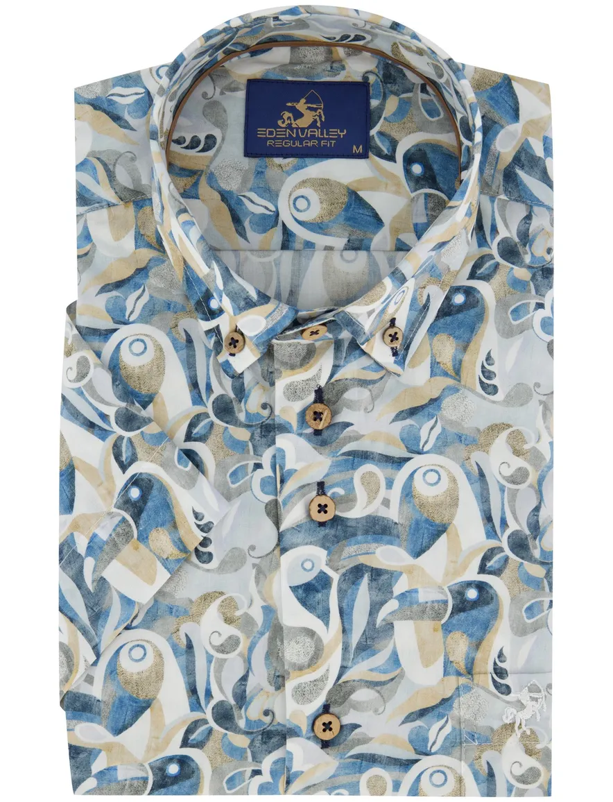 Eden Valley overhemd korte mouw blauw geprint