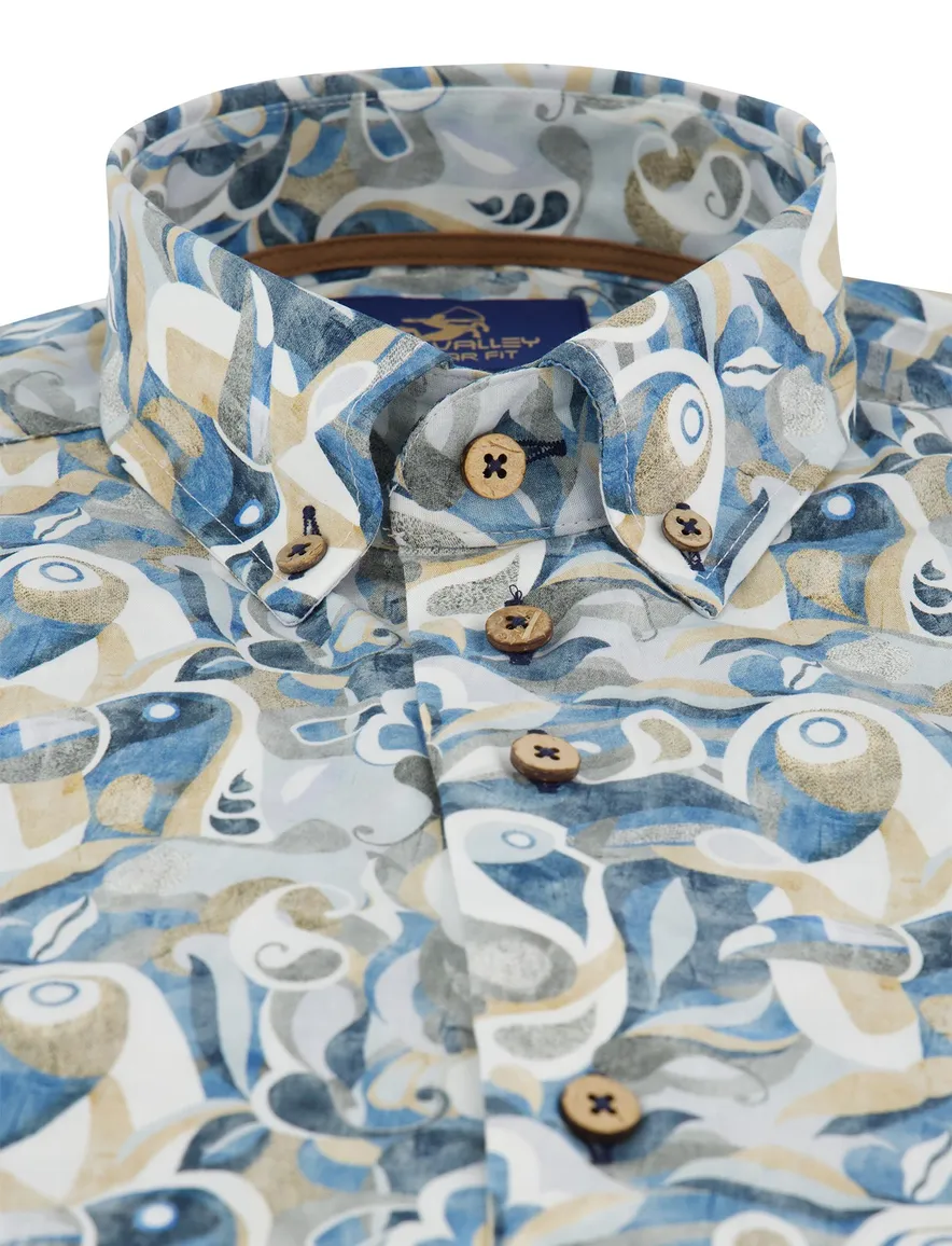 overhemd blauw geprint Eden Valley Regular fit button-down