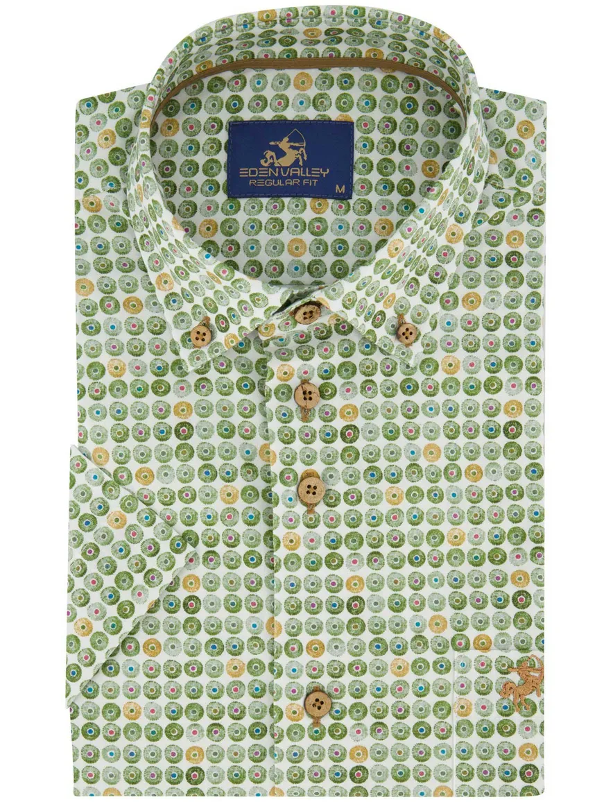 Groen geprint overhemd Eden Valley korte mouw wijde fit