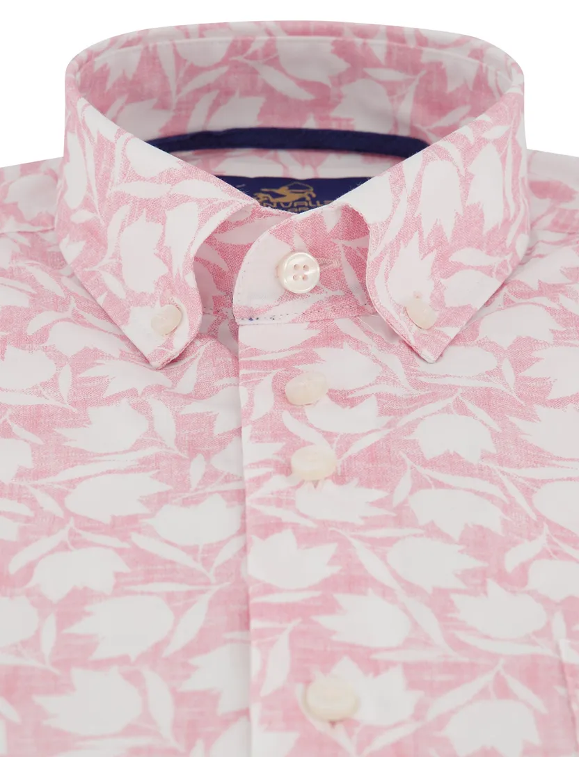 Overhemd geprint roze eden vally korte mouw met borstzak