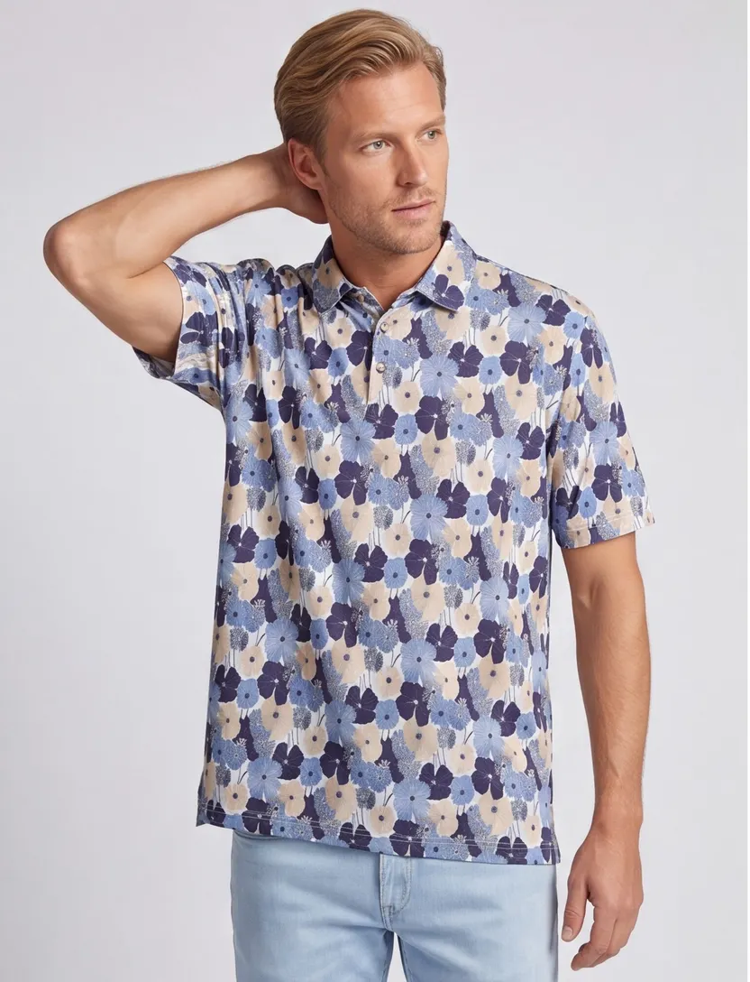 Poloshirt Eden Valley blauw bloemenprint v-hals