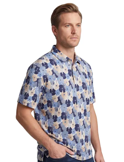 Eden Valley Poloshirt Eden Valley blauw bloemenprint v-hals