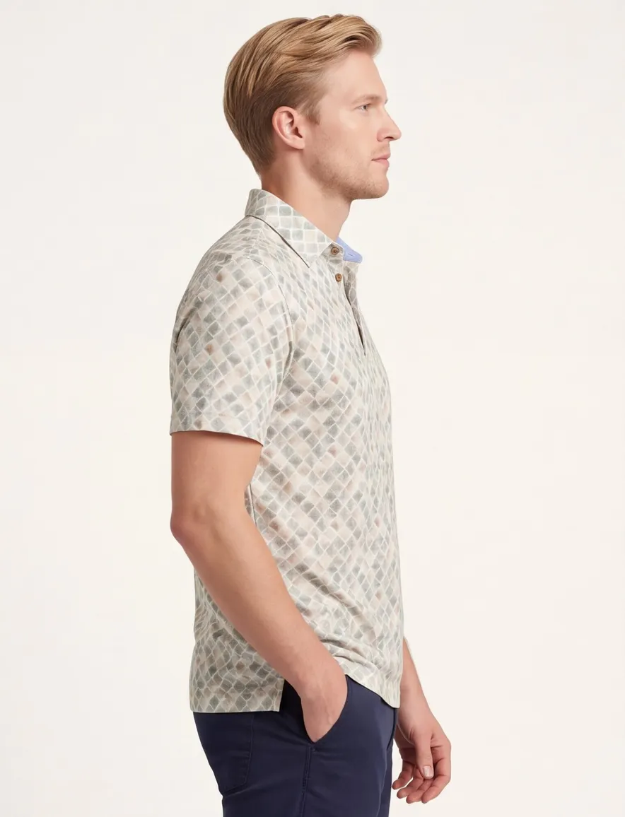 Groene poloshirt Eden Valley geprint ruit 3 knoops
