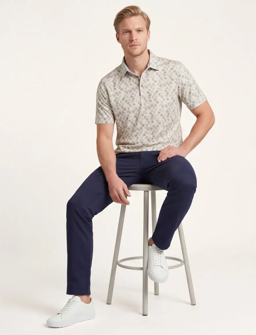 Groene poloshirt Eden Valley geprint ruit 3 knoops