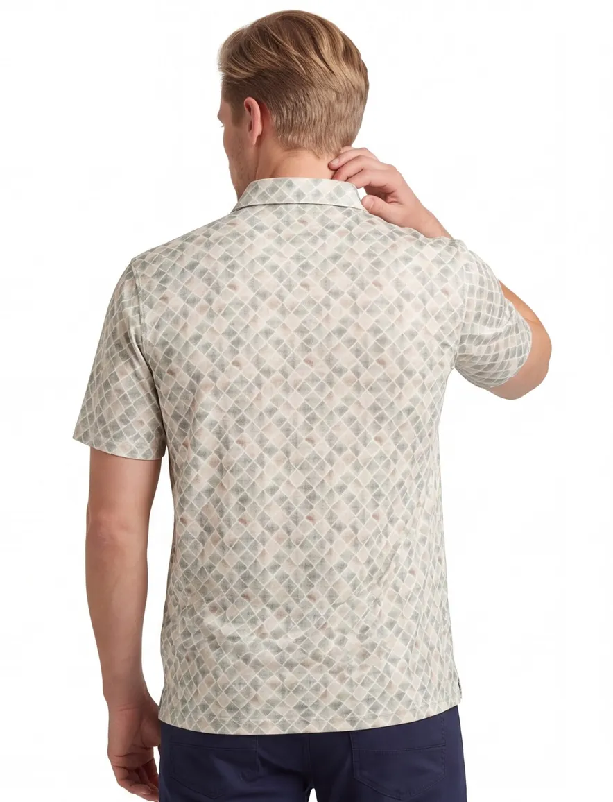 Groene poloshirt Eden Valley geprint ruit 3 knoops