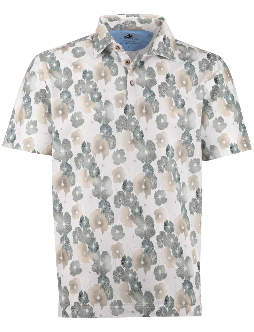 Eden Valley polo wit groen bruin geprint Regular Fit