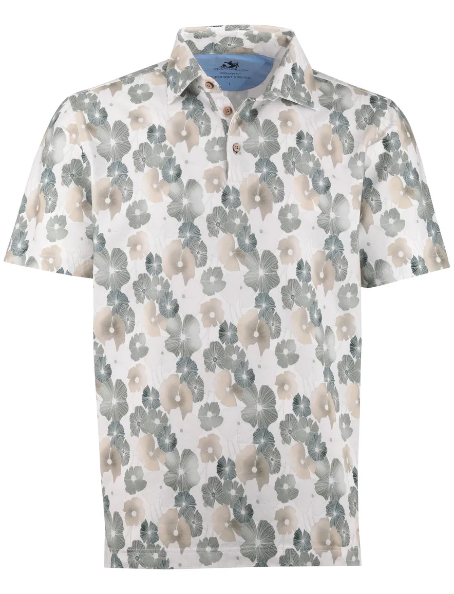 Eden Valley poloshirt groen geprint bloemen normale fit